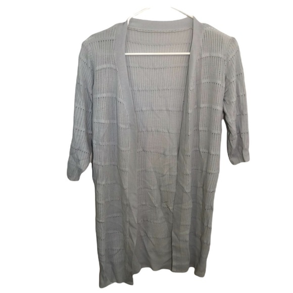 Open Cardigan Sweater 3/4 Sleeve Loose Open Knit Blue Gray - Picture 1 of 9